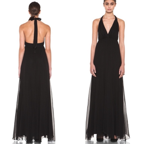 Alice + Olivia 100% Silk Alberta Halter Neck Backless Chiffon Maxi Dress Gown 6 - Picture 10 of 10